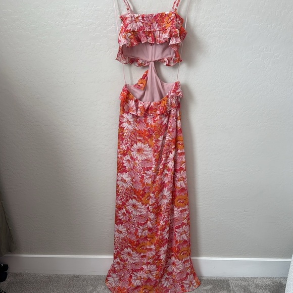 ASTR THE LABEL Anthropologie Palace Floral Cutout Ruffle Maxi Pink Yellow XS - Picture 6 of 8